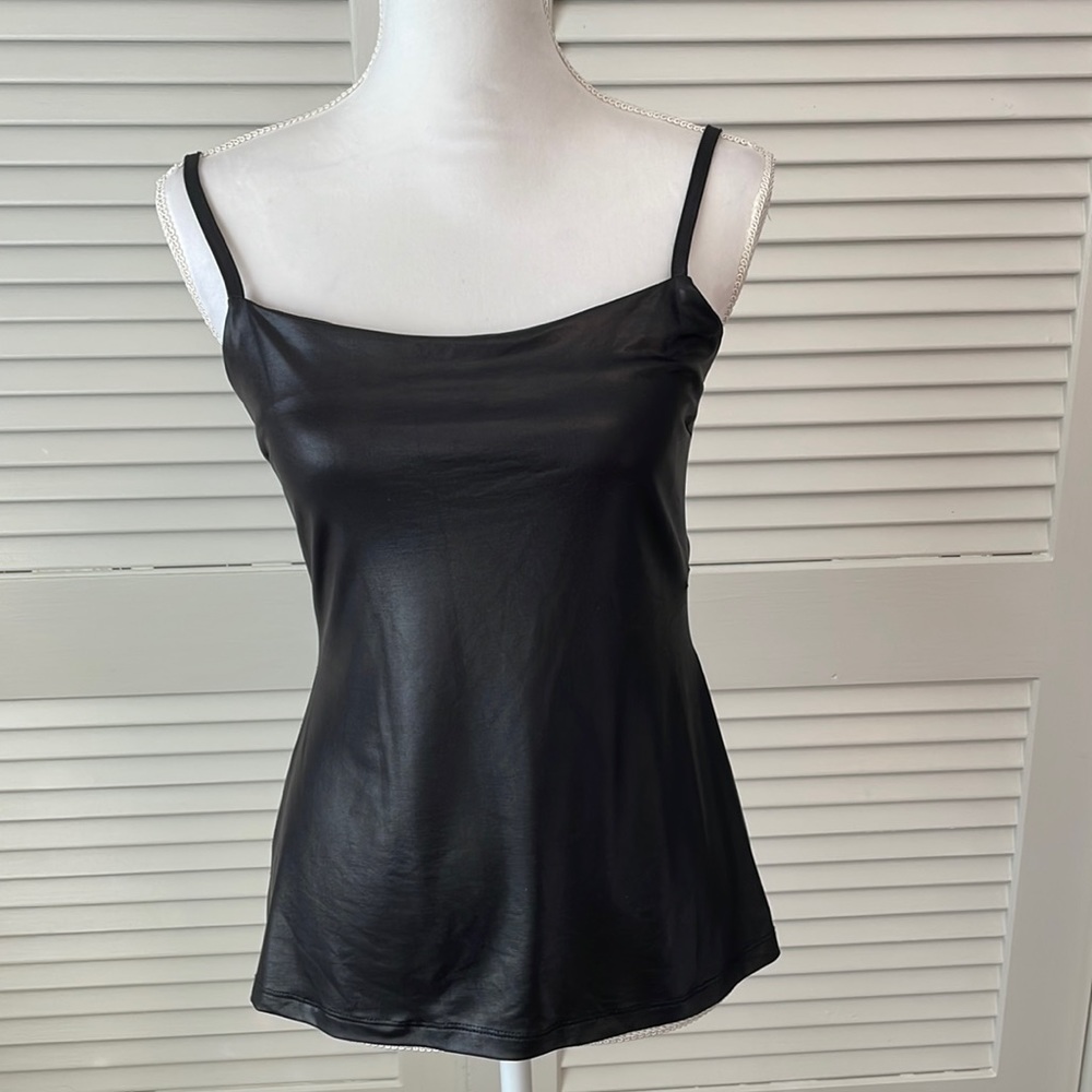 Black “liquid leather” (leather look fabric) camisole